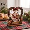 Wooden Heart Shaped Ornaments Christmas Santa Claus Ornament, Vintage 2D Flat Wreath Holiday Home Accents Desktop Plaque, Decoration for Shelf, Table,