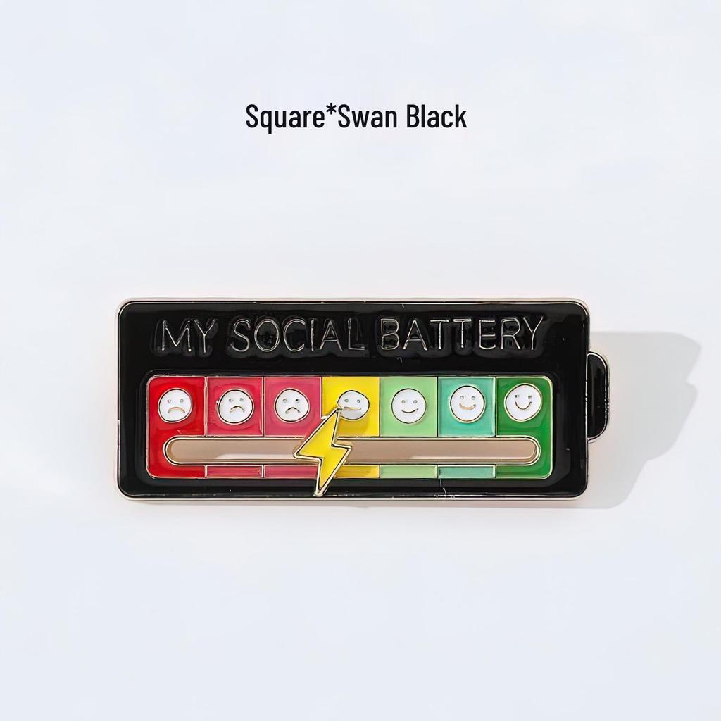 Design Creativity: Slidable 'My Social Battery' Brooch - Cute Mood-Changing Student Badge