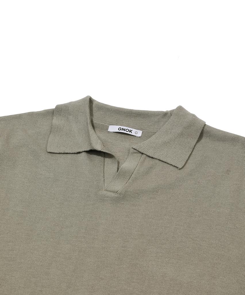 GNOK Silk Collared Short Sleeve Knit [Khaki]