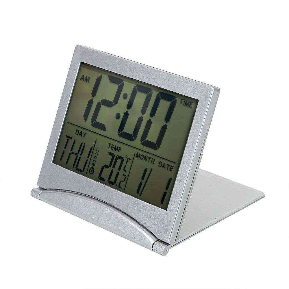 LCD Digital Alarm Clock Foldable Home Decor Time Date Temperature Timer Portable Desk Clock
