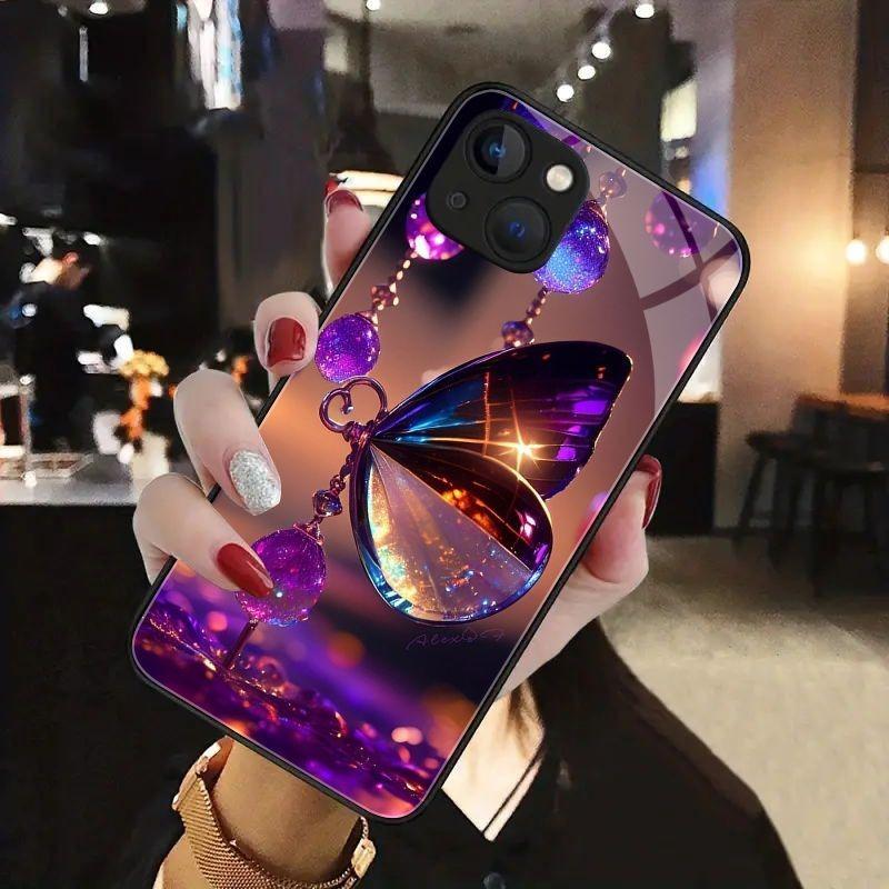 Tvrzené sklo na telefon s motivem křišťálového motýla Pro iPhone 17 Pro Max 11 12 13 14 15 16 Pro 17Air 16E 7 8 Plus XR XS X Kryt