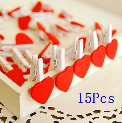 New 15Pcs Korean Heart-shaped Heart Clip Wooden Heart Wooden Clamp DIY Wooden Clip Notes Folder