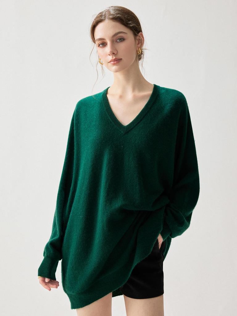 Autumn 2026 Women's Mid-Length Cashmere V-Neck Sweater - Elegant Solid Color Pullover