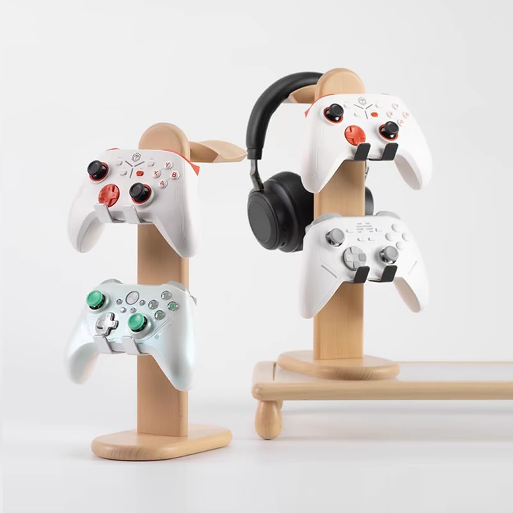 Sakulaya Controller Holder, Stylish Wooden Controller Rest, Headphone Stand, Game Controller Storage Rack, Headset Stand, Gaming Desk Organizer,