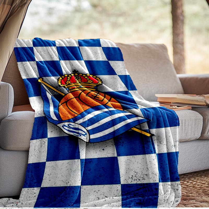 Real Sociedad Blanket Outdoor Flannel Blanket for Camping, Hiking, Garden Parties, Picnic Essentials,gift for family and friends