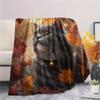 Maple Leaf Cat  Print Flannel Blanket, High quality Comfortable for All Seasons, Home Decor, Warmth and Comfort