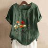 Women's Fashion Casual Round Neck Short Sleeve Cotton And Linen Printed T-shirt Top