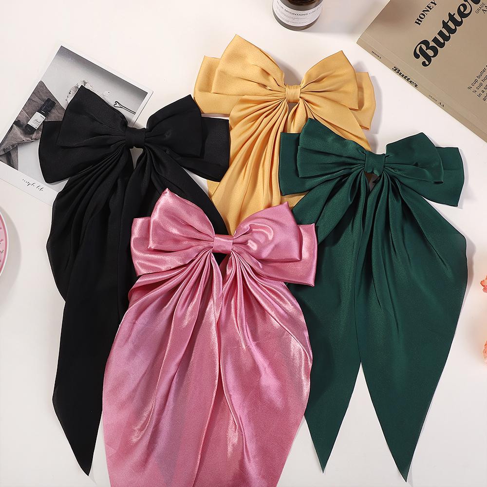 RAINBOW BOWS 13" Satin Rhinestone Long Tassel Bow Streamer Hair Clip for Women Girls Hairpin Barrette Headwear Hair Accessories