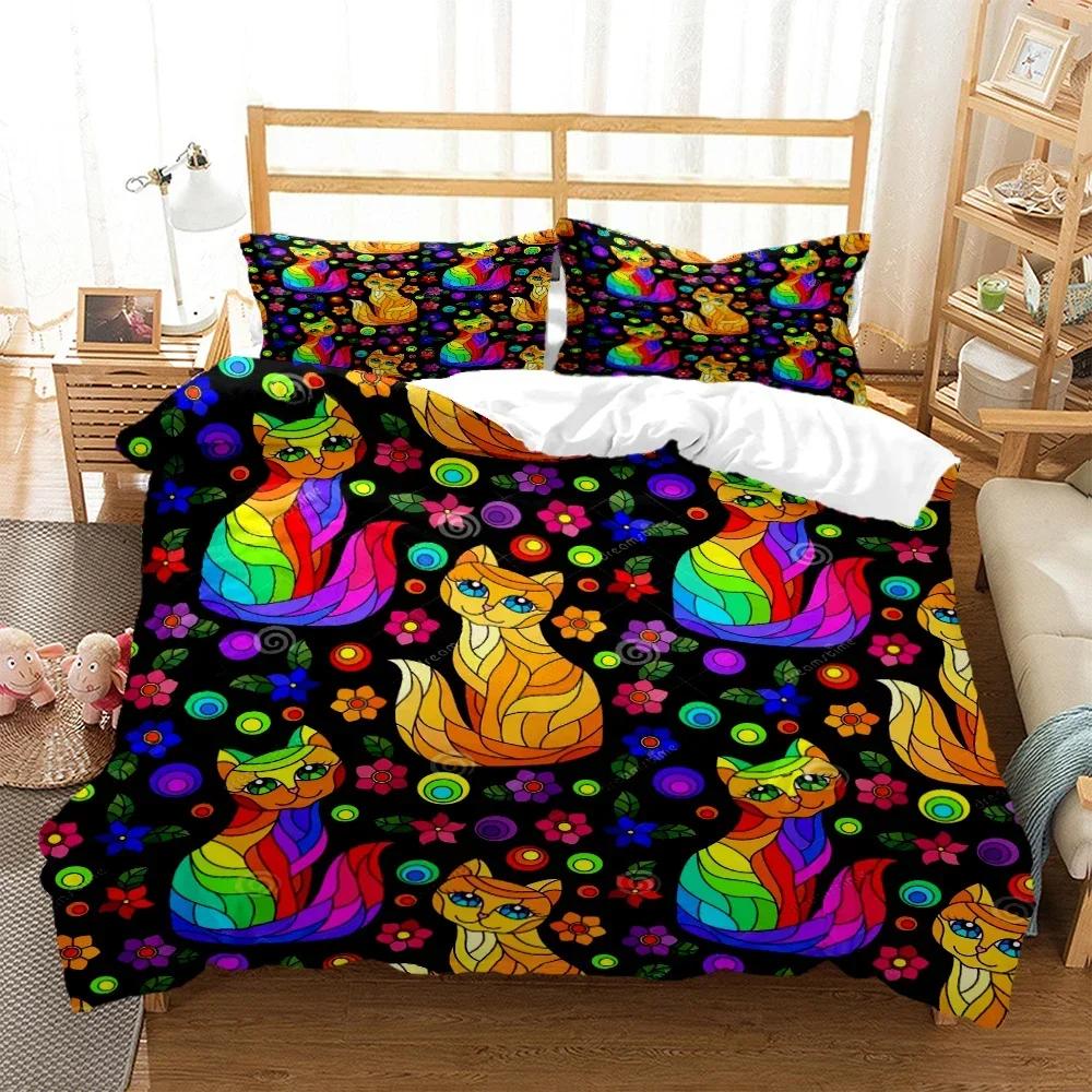 New 3D Print Cartoon Cat Print Comfortable Duvet Quilt Cover Pillowcase Bedding Set Children Bedroom Decoration Home Textile
