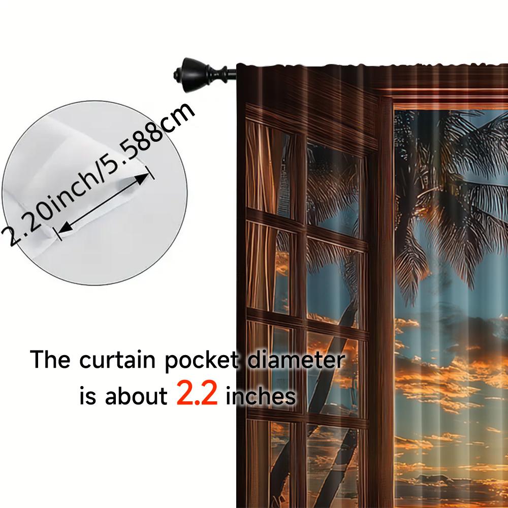 Set Of 2 Flat Printing Drapes Sunset Beach View Window Image Protecting Privacy Family Party Decoration Use Carnival Decor Curtain Polyester