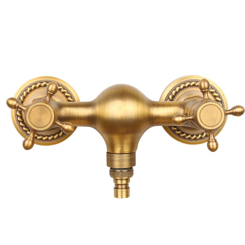 Antique Brass Wall Mounted Washing Machine Faucets Double Handles 2 Holes Cold and Hot Water Mixer Tap Bibcock