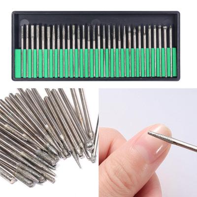 30pcs Diamond Burs Set 2.35 3mm Shank for Rotary Grinder Tools Jewelry Making Glass Stone Carving with Box