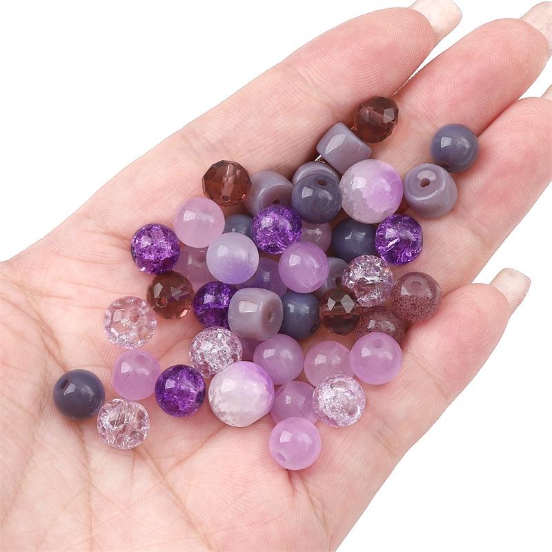 Handgefertigt Bambusgelenk Glas Lila Runde Perlen DIY Armband Halskette Schmuck