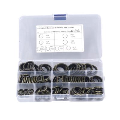 110 Pcs Oil Seal Washer M6 M8 M10 M12 M14 M16 M18 M20 Rubber Bonded Seal Oil Gasket Metal Sealing Washer