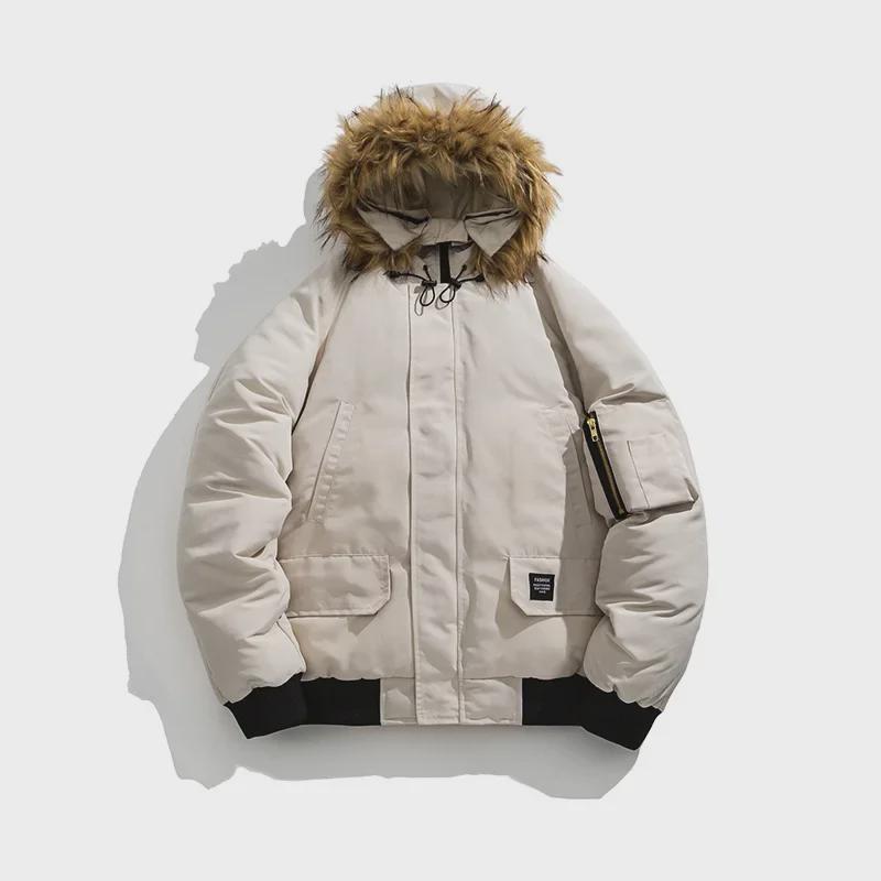 Herren Winter Kapuzenjacke mit Pelzkragen Lässige Baumwolljacke für Paare