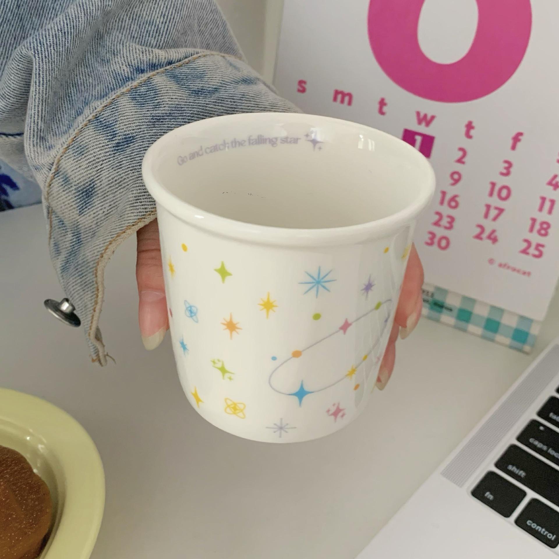 Colored Polka Dot Smiley Face Hand Cup Cute Ceramic Espresso Coffee Cup Small Capacity Random Cup, Birthday Gift 201-300ml