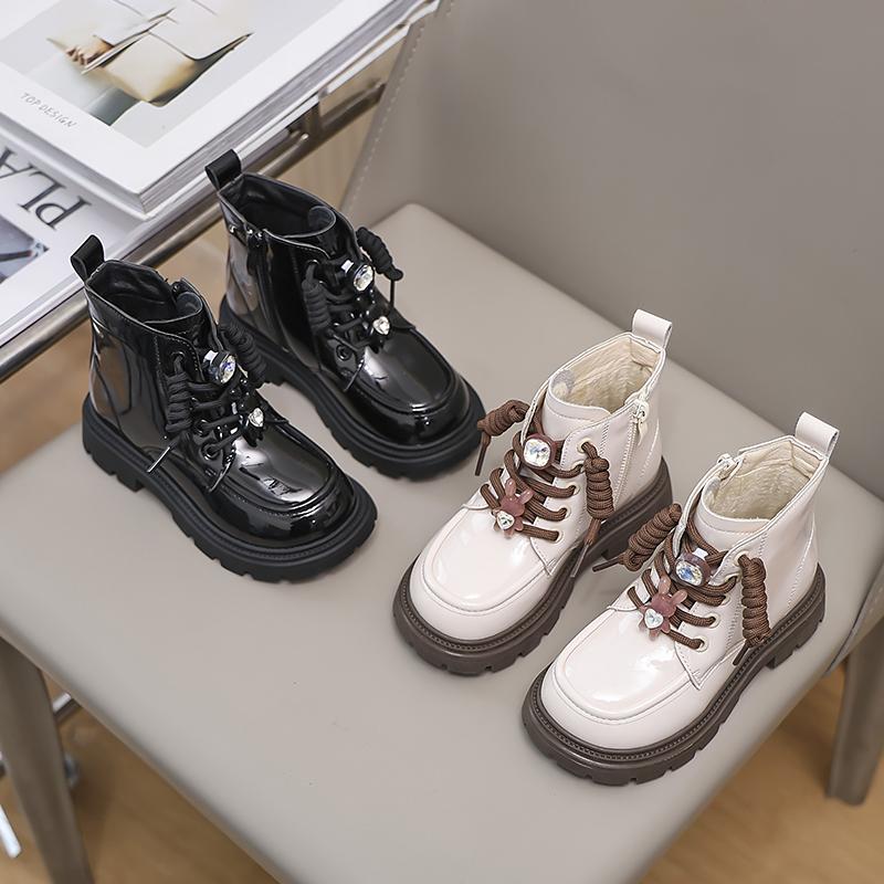 Luxury Girl Winter Boots Cute Rabbit Kids Fashion Princess Ankle Boots Thick Bottom Glossy PU Children Cotton Boots Side Zipper