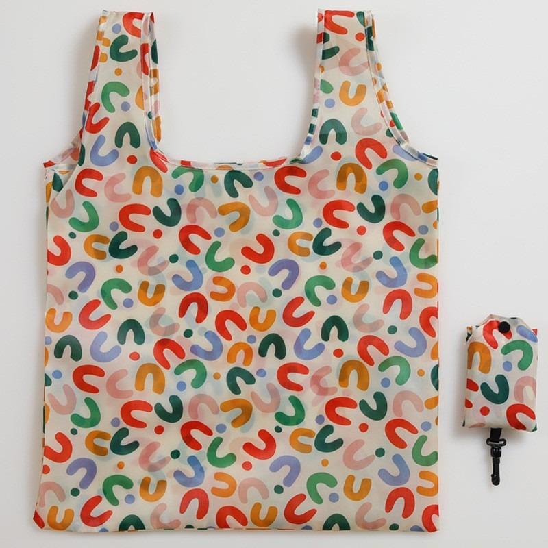 Folding Shopping Bag Portable Ultralight Environmental Protection Bag  Supermarket Large-capacity Waterproof Grocery Bag Handheld Cloth Bag