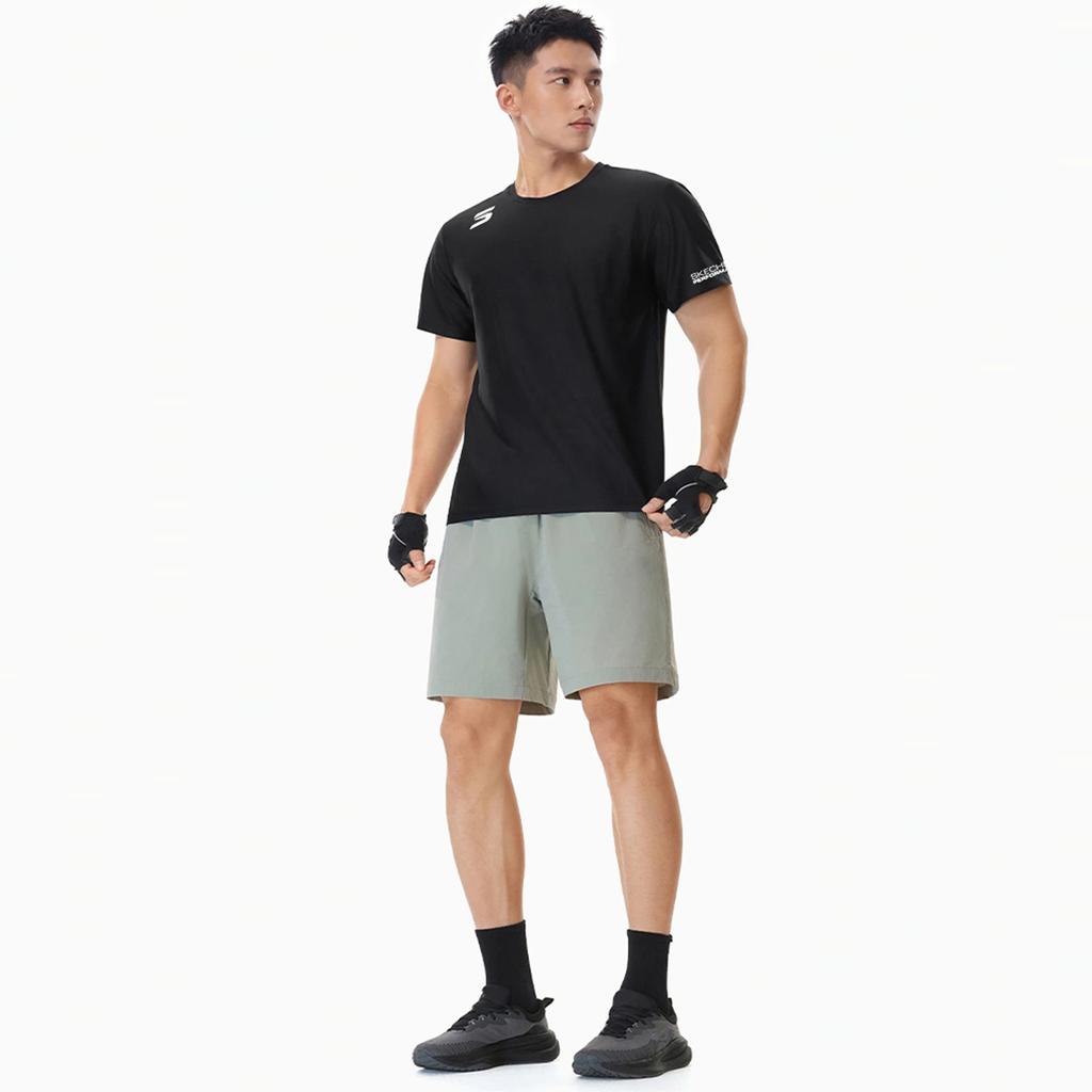 Skechers Summer Casual Fitness Ice Silk Cool Comfortable Breathable Fitted Crew Neck Pullover Moisture Wicking Short Sleeve T-Shirt P226M361-0018-BLA