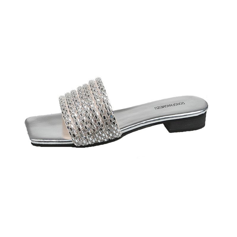 The New American Thick-heeled Sandals, Rhinestone Wind Slippers, Women's Summer Outer Wear Shoes, Open Toes 2025, Word Fairy