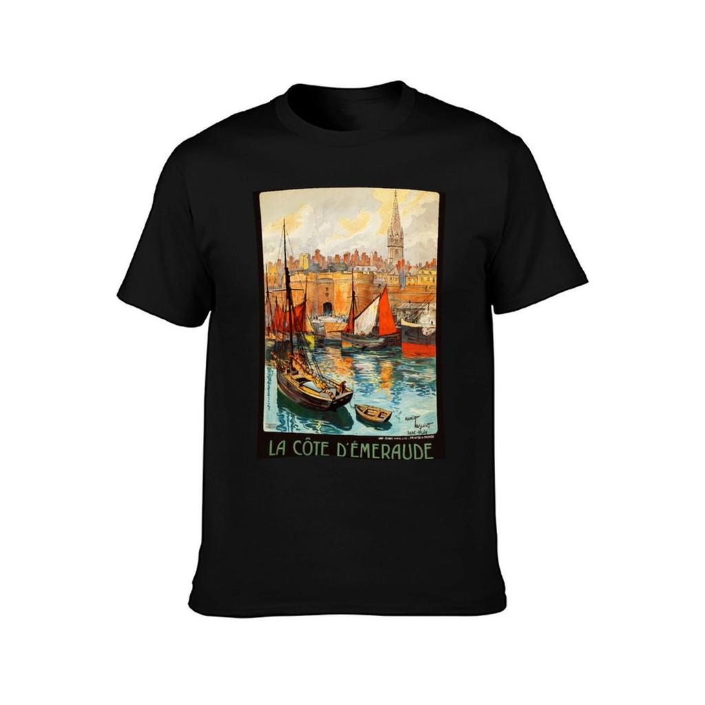 FRANCE Le Port de Saint Malo 1930s Vintage travel Poster T-Shirt graphic shirts plus size tops fitted t shirts for men