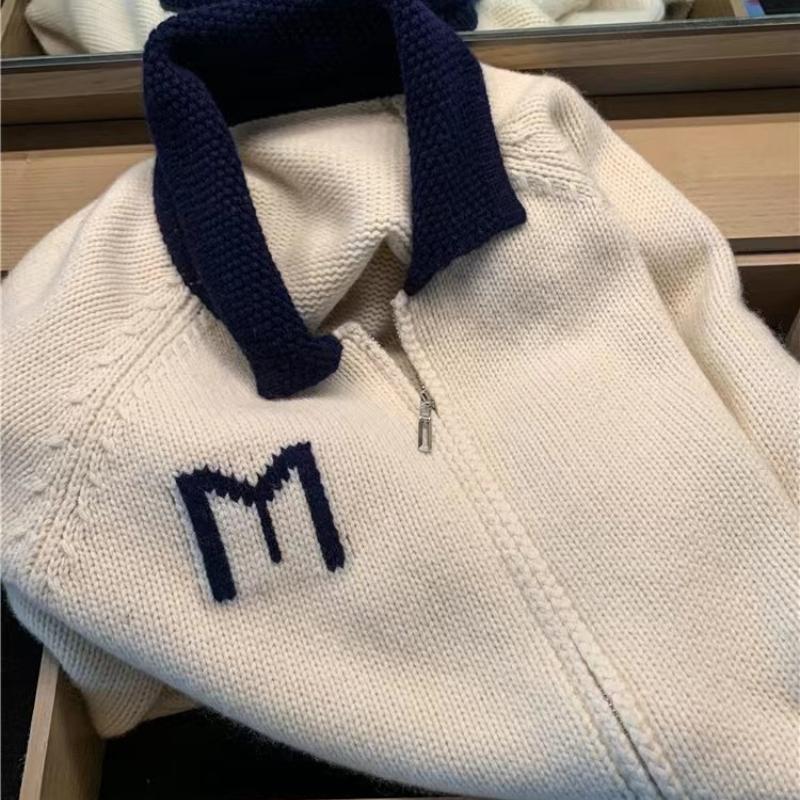 IHUASU Autumn and Winter Casual Knitted Wool Cardigan Jacket Women's Casual POLO Neck Zip Cashmere Jumper