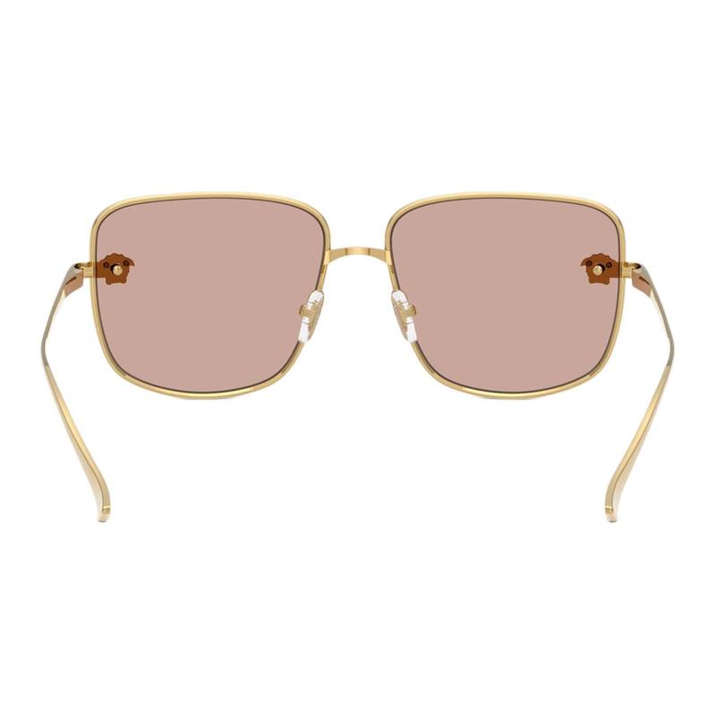 Versace Temple Logo Metal Square Sunglasses Women's Gold 65976351 VE228210025-Gold 59/15/140-h.51