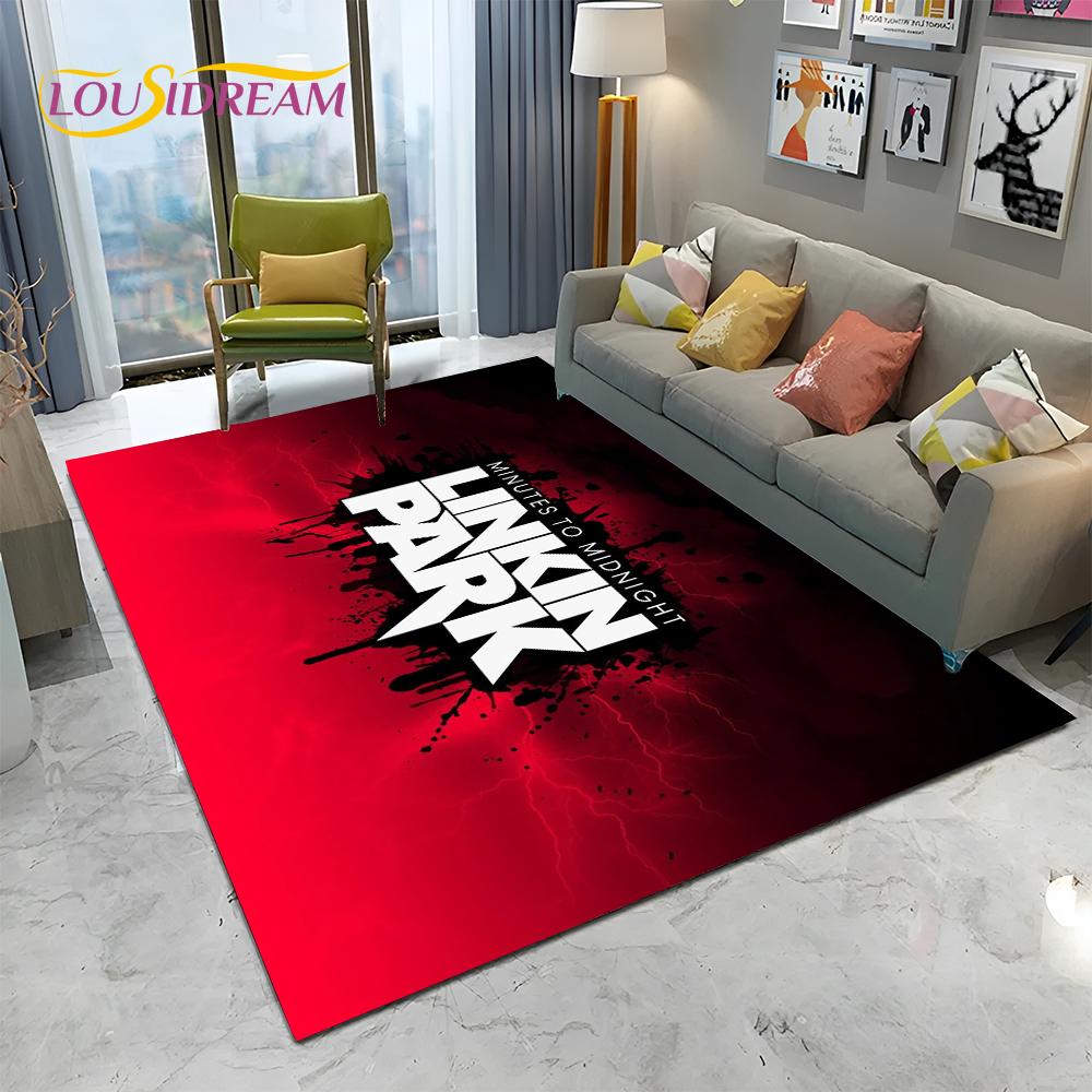 Tappeto Tappetino Decorativo 3D Retro Rock Band L-Linkin Park Logo per Casa Soggiorno Camera da Letto Divano Zerbino, Tappeto per Area Bambini Tappetino Antiscivolo