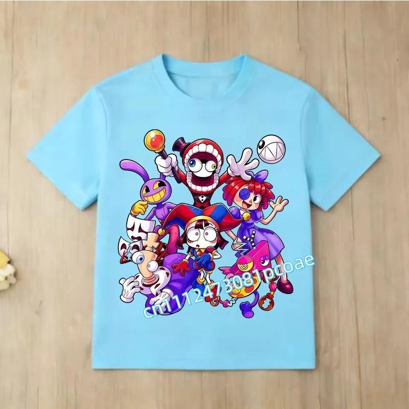 Children Short Sleeve T Shirts The Amazing Digital Circus Anime Cartoon Print Cotton Top Boys Girls Summer Casual Crew Neck Tees