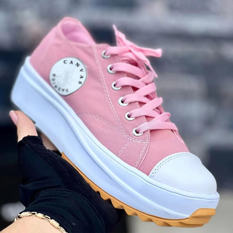 Scarpe di Tela Primavera Estate da Donna Moda Colore Caramella Sneakers con Zeppa Allacciatura Scarpe Singole da Donna Scarpe Piatte Casual da Donna