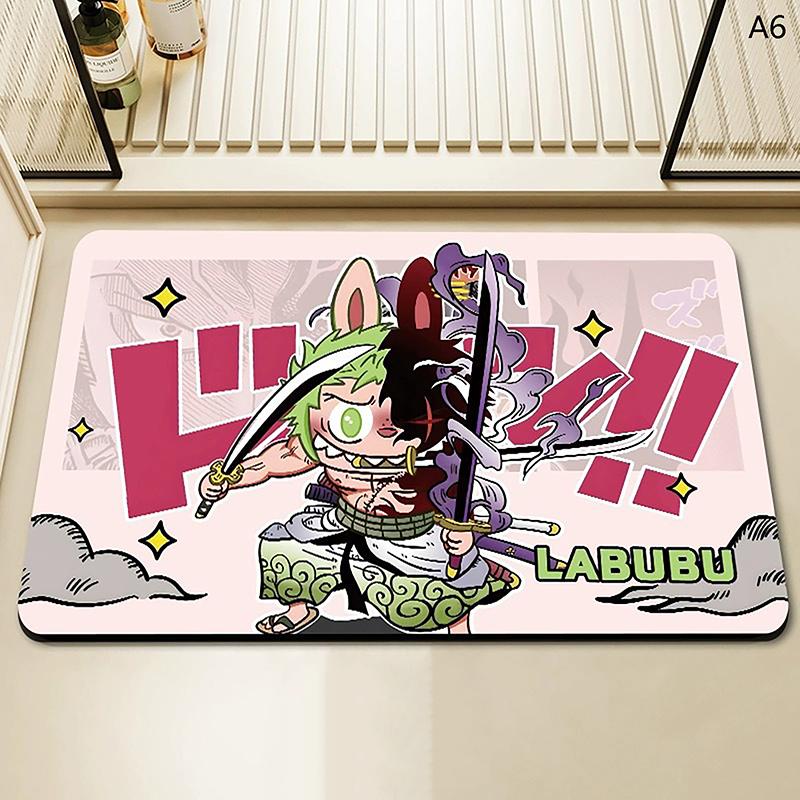 Alfombra de baño con estampado de Labubu de dibujos animados, felpudo antideslizante, alfombrilla de secado de cocina para dormitorio, alfombrilla de drenaje, alfombra de entrada, alfombra de dibujos animados para el hogar
