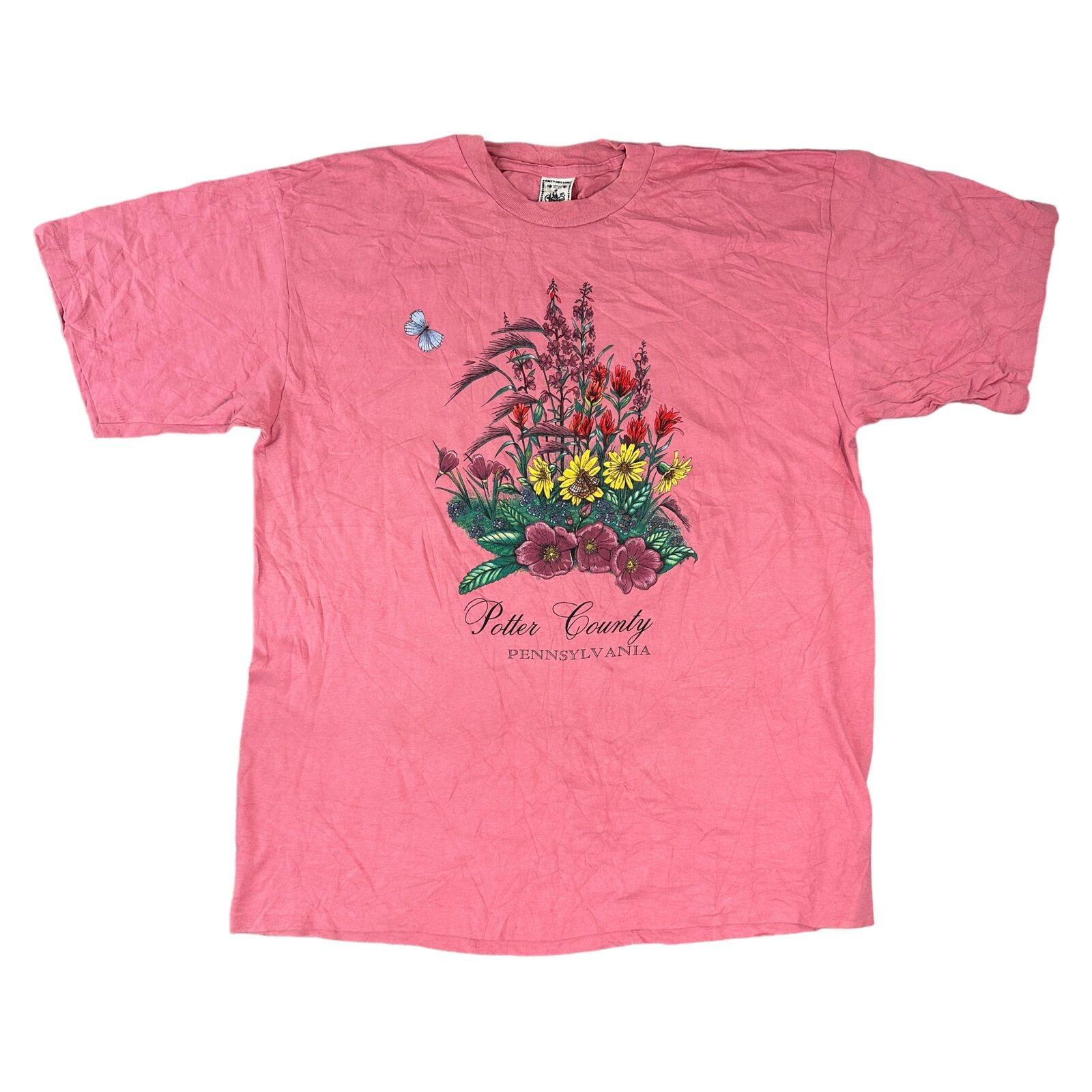 

Vintage Alore Single Stitch T-Shirt Mens Womens Tees Top USA 90s Floral Graphic Print Pink Mens 2XL