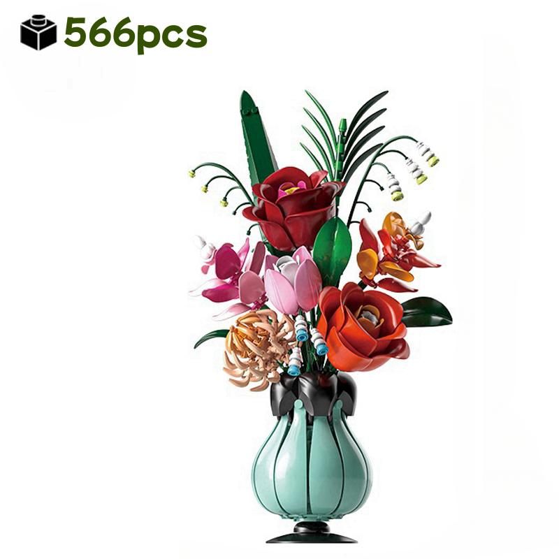 

566PCS DIY Sunflower tulip Rose Bouquet Construction Blocks Plastic Flowers Featuring Vase Girls Playthings Home Decor Valentine s Day Gifts