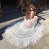 Premium Water Gloss Yarn Lace Jacquard Splicing Long Neck Gauze Skirt Temperament Dress Vacation Fairy Skirt