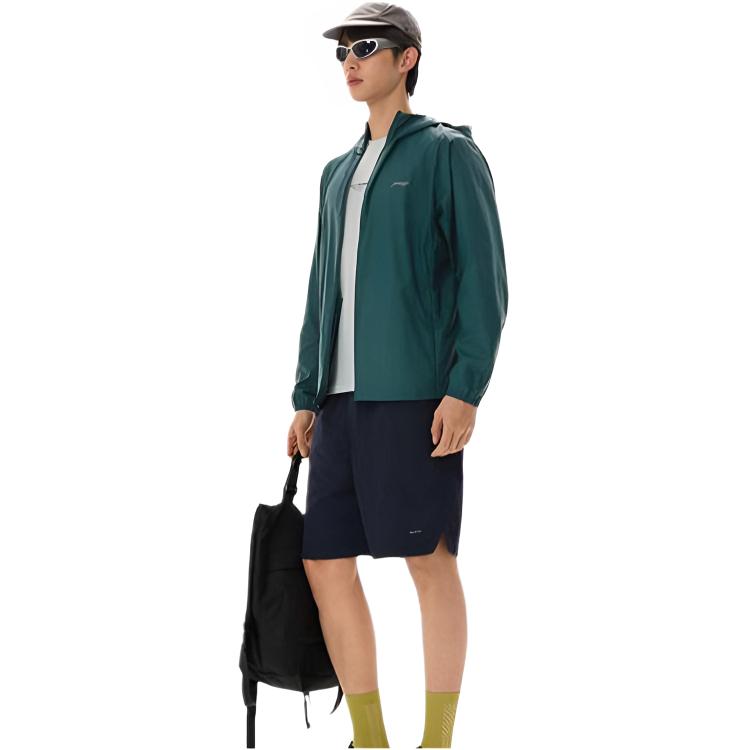 Li-Ning Solid Color Hooded Zipper Casual Windbreaker Men Outerwear AFDW721-8