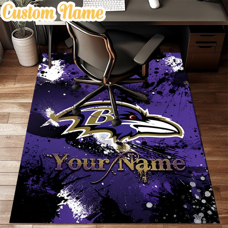 Custom Name football Ravens Logo Rug Office Rug Chair Mat Non Slip Carpet Rugs for Bedrooms Dining Room Living Room Home Decor gifts
