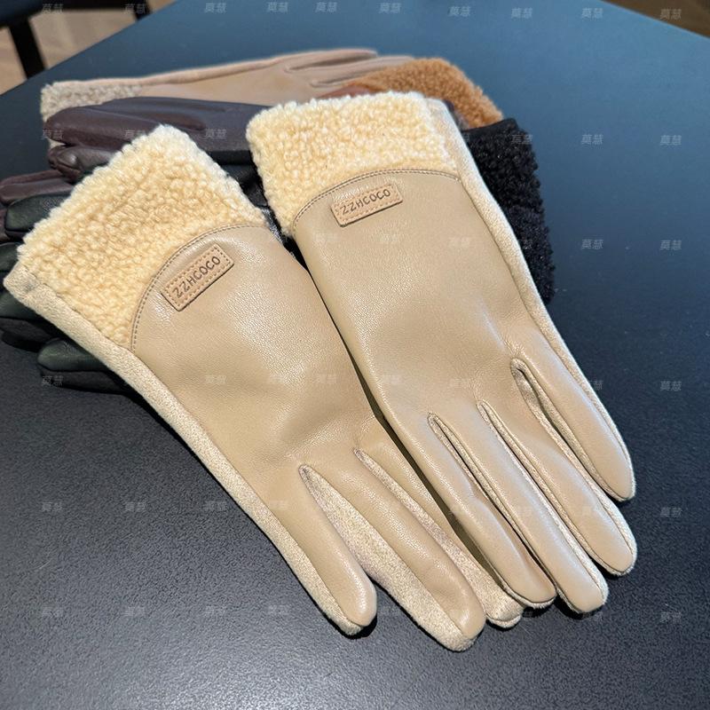 2025 leather gloves women's warm velvet thickened winter driving gloves
