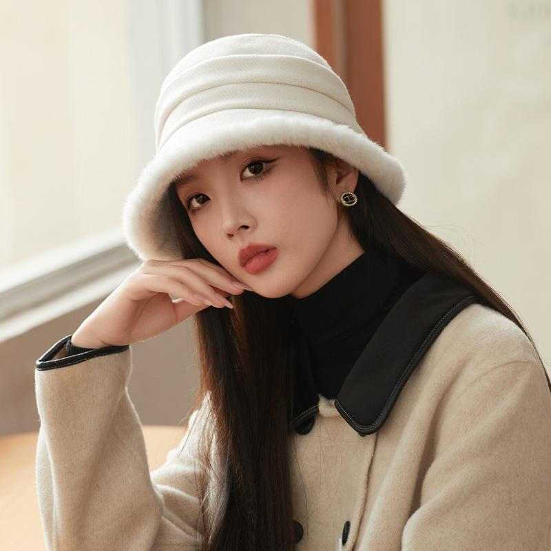 Hat Female Winter Plush Warm Bucket Hat Big Head Circumference Show Face Small Bucket Hat Thick