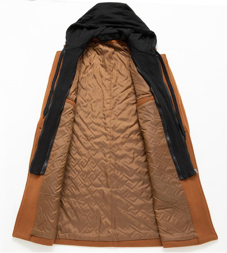 Men's Hooded Mid-Length Woolen Fashion Coat