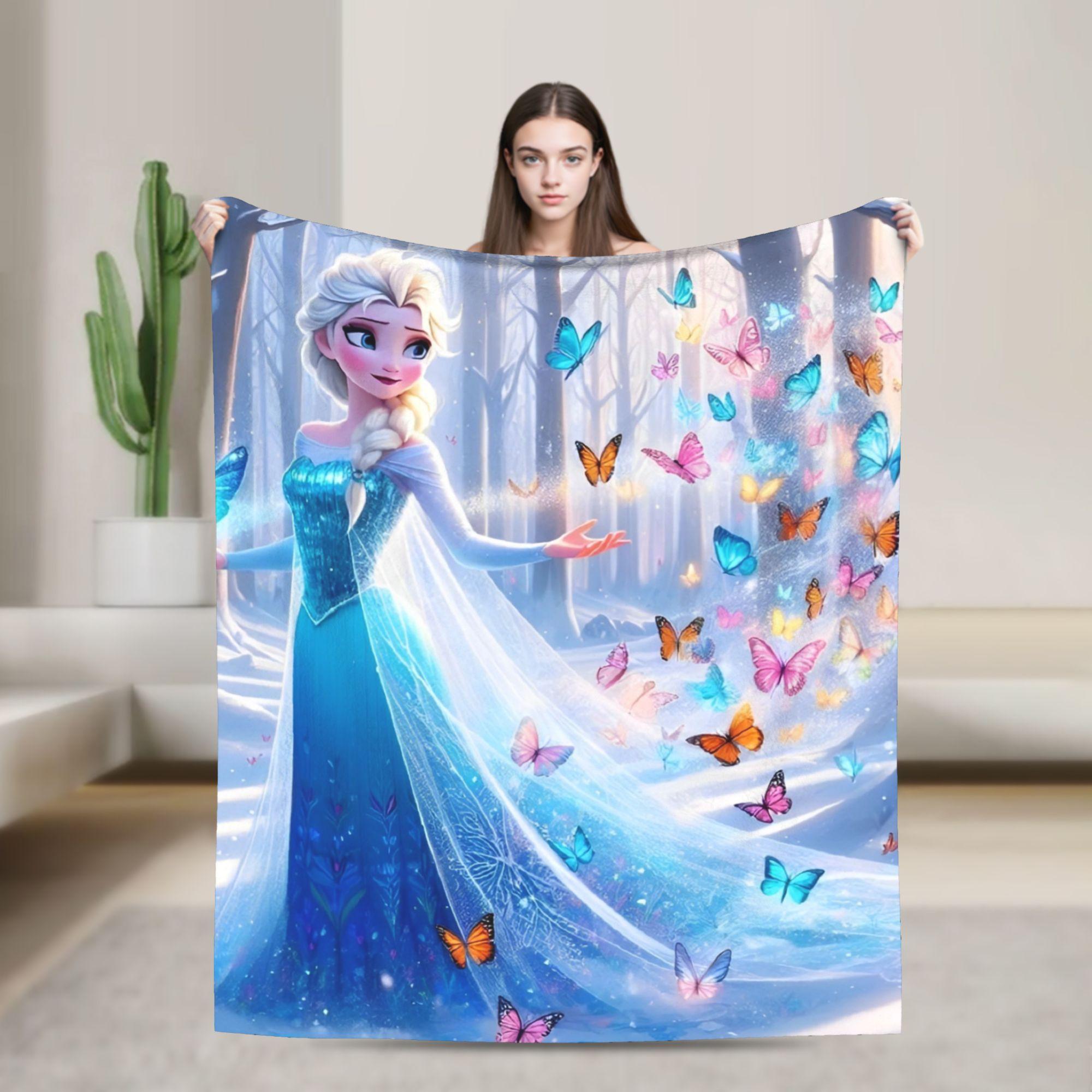 

Kawaii Queen Frozen Princess Elsa Blanket Fleece Summer Multi-function Lightweight Thin Throw Blankets for Bed Couch Bedspread 80x60in