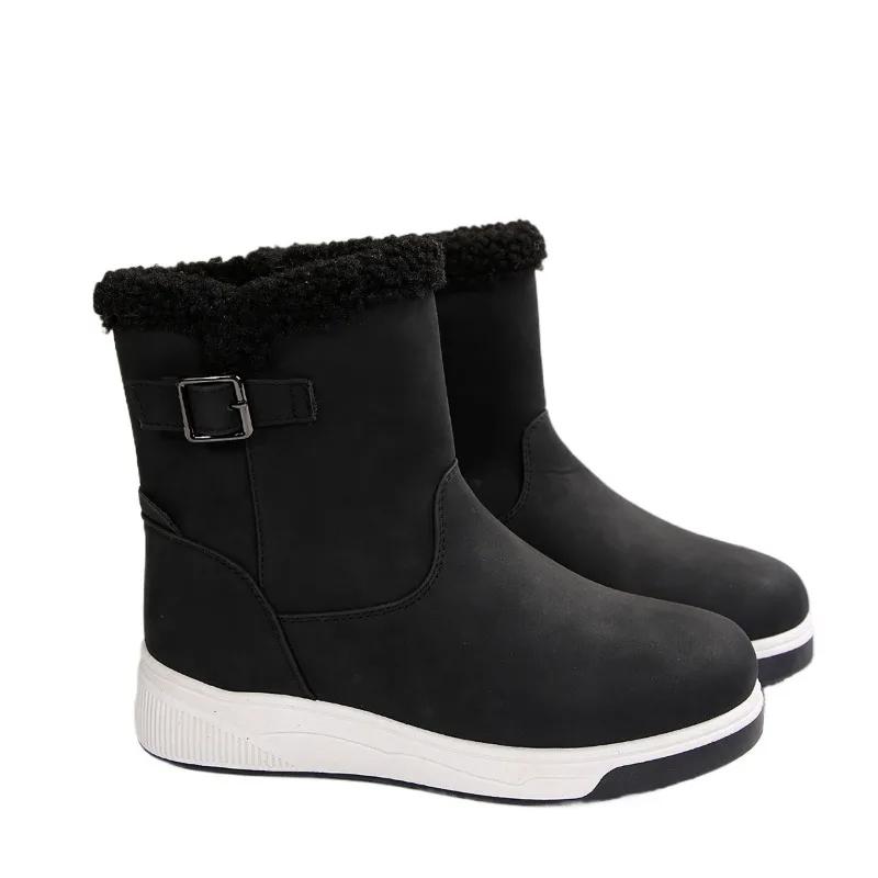 Fashion Winter New Snow Boots 2024 Mid-Calf Women's BootsModern Boots Women Buckle Round Toe Platform Flat with Side Zip Shoes Women