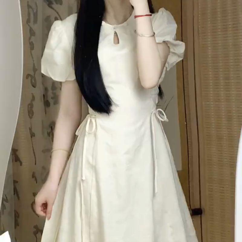 Summer French First Love Bellflower Skirt: Women s Academy Style Puff Sleeve Midi Dress S