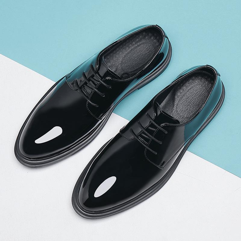 Leather Shoes Men's Patent Leather Heightened 8CM Business Lace-up Pointed 6CM Formal Casual Men's Shoes Business Casual