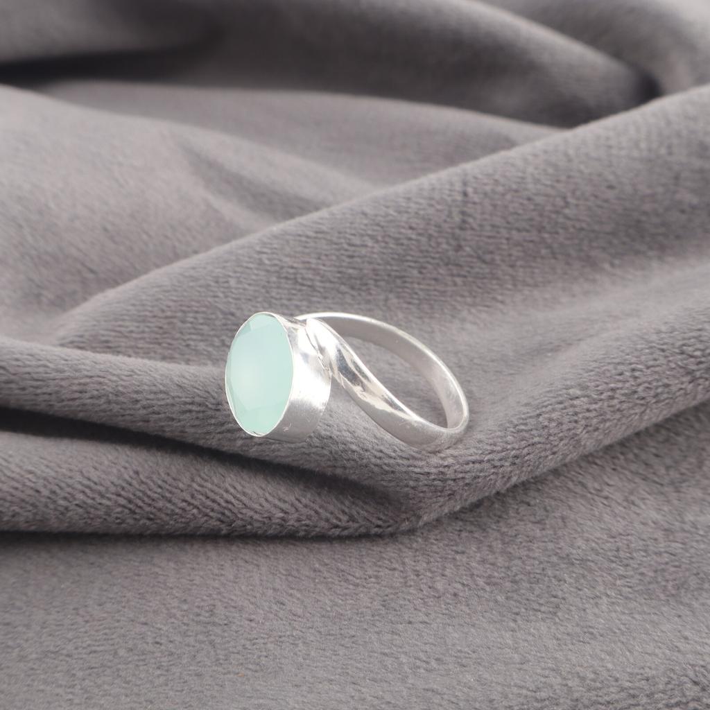 Aqua Chalcedony Gemstone 925 Sterling Silver Handmade Jewelry Blue Stone Ring RR-53-17