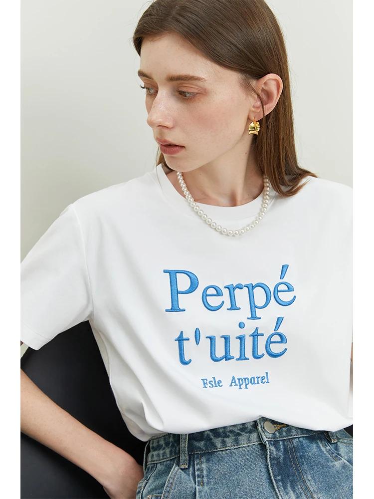 ZX Tee FSLE Simple Style Loose Short-sleeved T-shirt for Women Summer New Round Neck Cool Letter Embroidered All-match Top Female