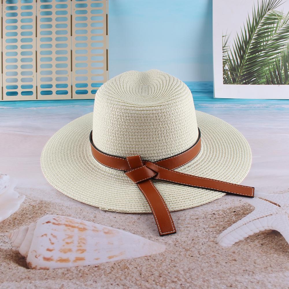 New Summer Foldable Seaside Beach Vacation Sunscreen Sunshade Straw Hat Women's European and American Belt Big Edge Jazz Top Hat