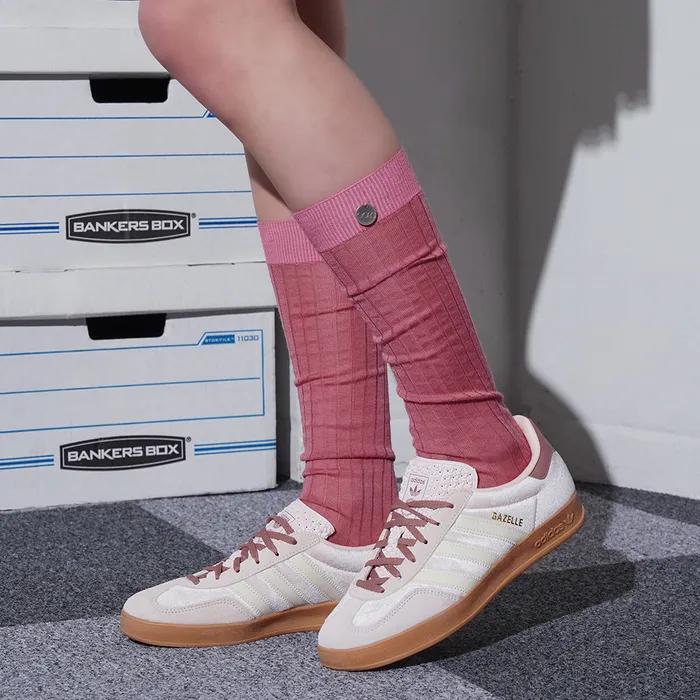 OOSS Silver Charm See-through Long Crew Socks Pink