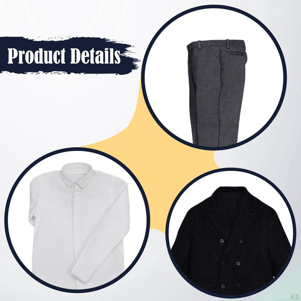 1/6 Scale Male Doll Clothes 12 Inch Action Figure Clothing White Shirt with Tie Sweater Men's Coat