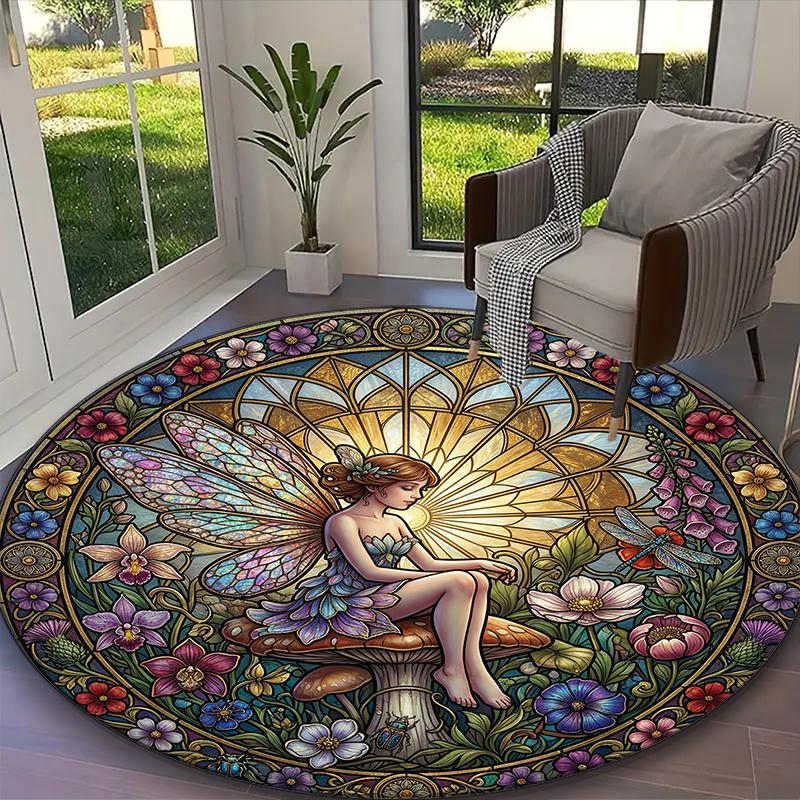 

Charming Fairy Sprite Whimsical Mushroom Fairy Carpet, Non-slip Office Chair Rug, Digital Print Home Round Rug, Unique Festival Decorations Diameter 60cm