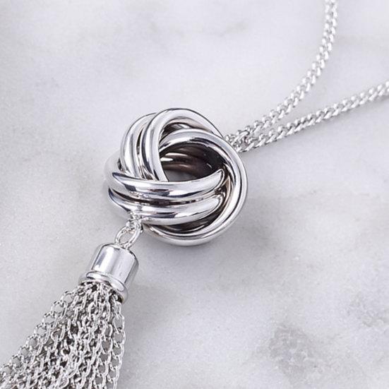 Lange Ketting Kwastjes Ketting, Knoop met Kwastjes Hanger Lange Ketting, Boho Kwastje Bedel Trui Ketting voor Vrouwen Sieraden Cadeau